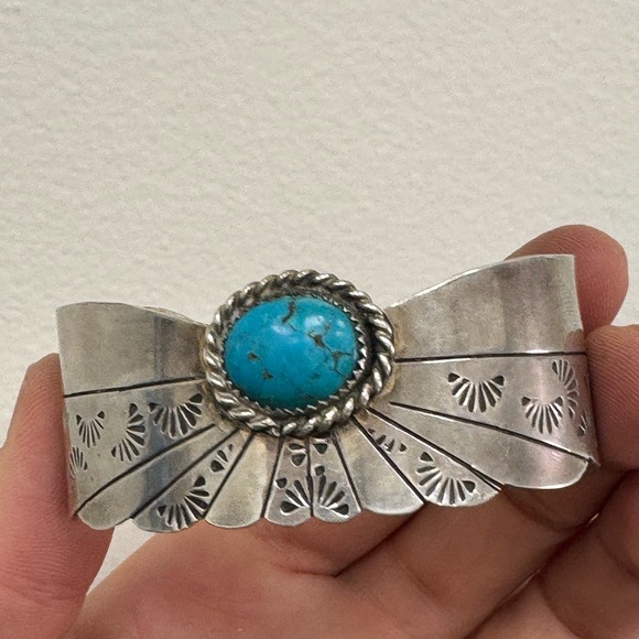 925 Sterling silver and turquoise cuff bracelet possibly...